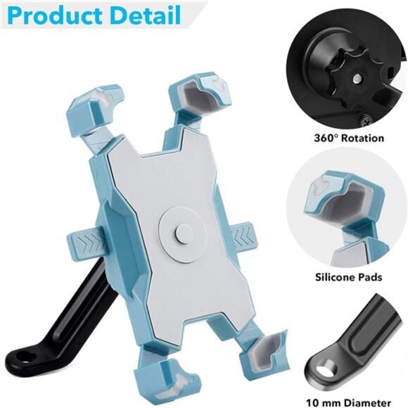 Motorcycle Phone Mount, 360° Rotation Motorbike Phone Holder Moped Scooter - Picture 2 of 8